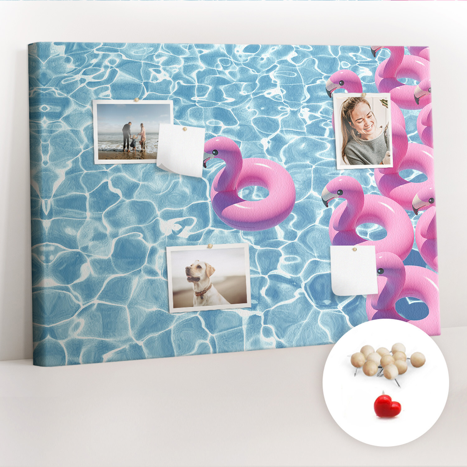 Tablero de Corcho Calendario escolar + 100 chinchetas 100x70 Flamencos hinchable