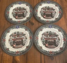 Royal Stafford CHRISTMAS EVE FIREPLACE DINNER PLATES England Holiday NEW Set 4