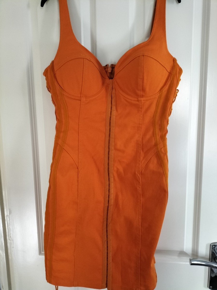 ivy park orange dress IVY PARK Blouson Bardot Sweat Dress in Golden Orange