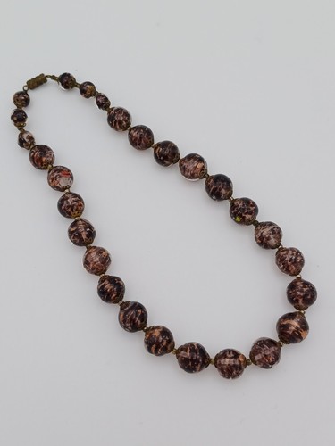 Vintage Copper/Brown Sommerso Murano Foil Art Glass Beaded Necklace - Picture 7 of 17