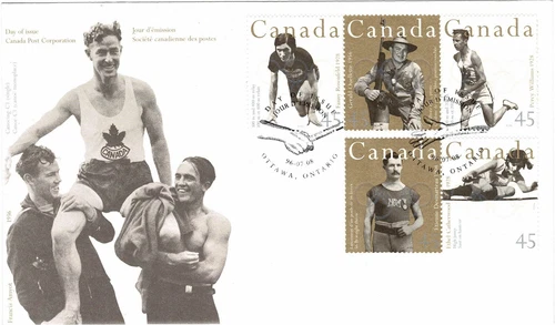 CANADA 1996 OLYMPIC GOLD MEDAL WINNERS SET OF 5 ON OFFICIAL FIRST DAY COVER