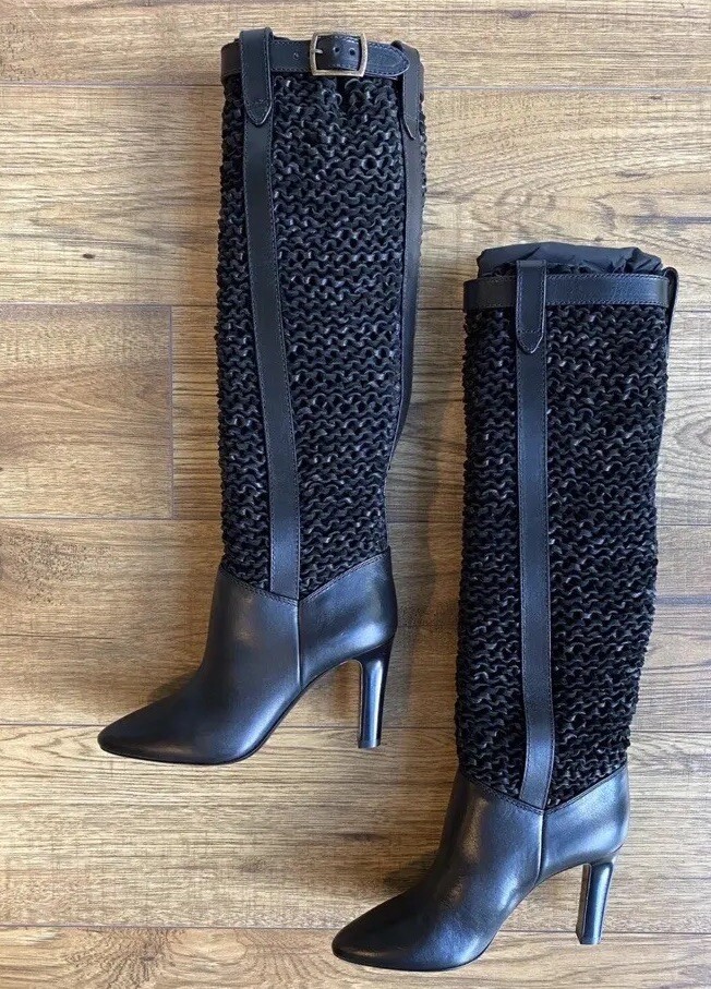 Stivali al ginocchio Saint Laurent Kim 90 taglia 7 5 nuovi intrecciati neri