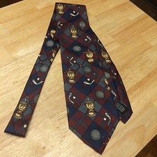 Hathaway Made in USA All Silk Golf Theme Neck Tie - Clubs, Balls And Trophies