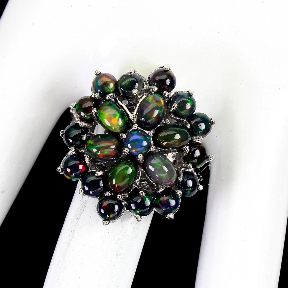 Anillo de plata de ley 925 ovalado ópalo negro 6x4 mm piedras preciosas naturales joyería talla 9 Foto 3 de 4
