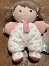 Baby Starters Rattle Girl Brunette Pink Floral Doll Lovey 10" Stuffed Plush S3