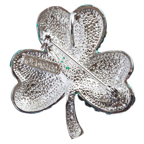 St. Patrick's Day Jewelry Crystal Rhinestone Splendid Clover Leaf Brooch Silver - Picture 2 of 2