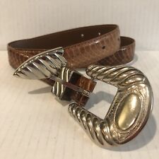 Milor Snakeskin Leather S.M Brown Belt with silver metal Bucle