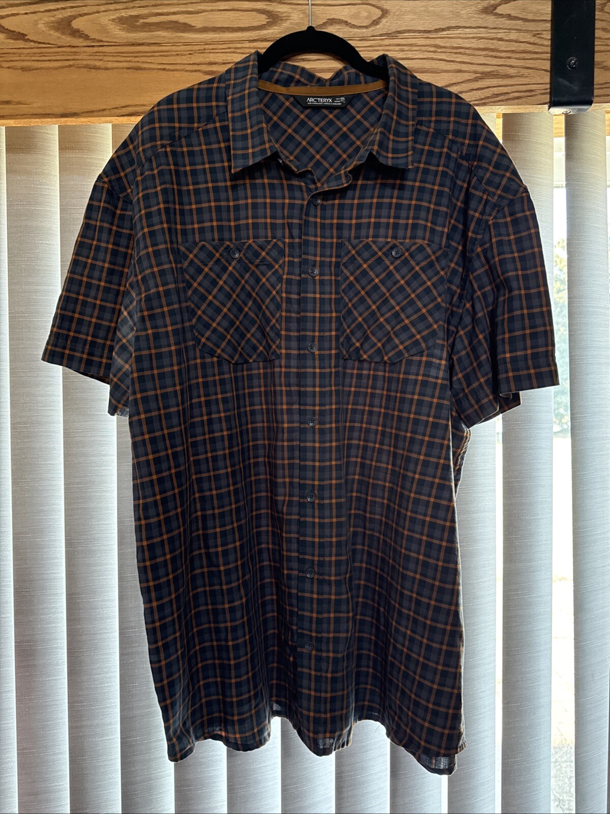 ARC'TERYX ARC’TERYX CAMICIA UOMO PLAID BOTTONI MANICA CORTA ARANCIONE BLU TAGLIA XXL 92 8%