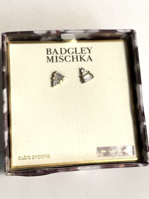 Badgley Mischka Cubic Zirconia 14k Gold Plated Stud Earrings Costume  Jewelry