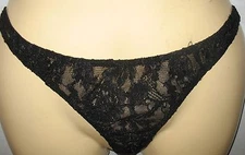 MICHELE LAURENT - NEW -  BLACK LACE  THONG BIKINI PANTY - FITS UP TO 36" WAIST