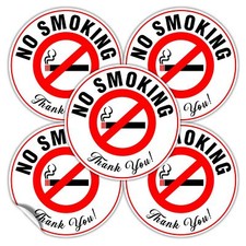  Set of 5 No Smoking Sign Sticker - 4.5" Circle - Durable Self Adhesive 4 Mi...