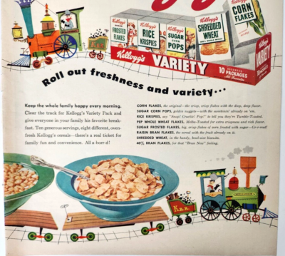Choo Choo Train Kelloggs Corn Flakes Cereal Vintage 1953 Ad