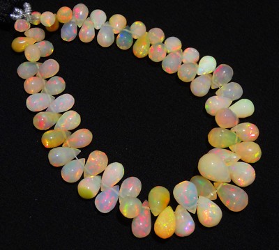 Super Flashing & Playing Fire Ethiopian Opal 5x3 to 9x7MM Drop Briolettes 7''