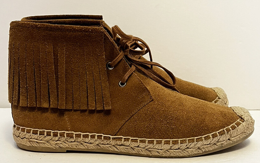 Stivaletti mocassino con frange Saint Laurent caramello marrone chiaro pelle scamosciata taglia 35 5