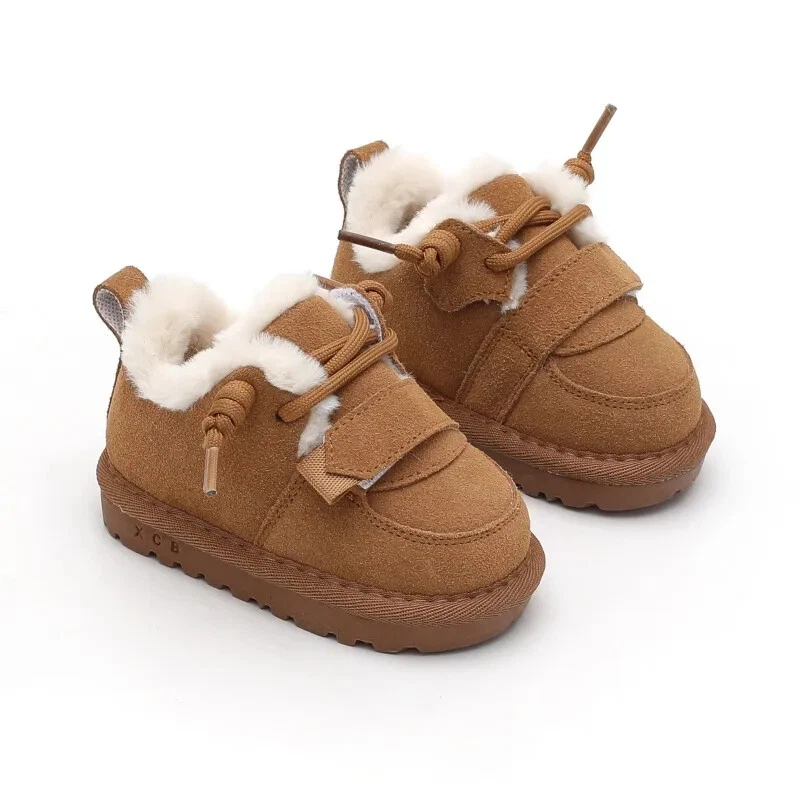 New Winter Baby Snow Boots Leather Warm Plush Boys Shoes Soft Sole Toddler - Image 3 of 4