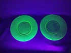 2 L.E. Smith Cracky Vaseline Glass  Depression Crackle Glass Round Plates 8”
