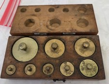 Vintage Brass Weights in Wooden Box Complete Set of 8 - 20DK