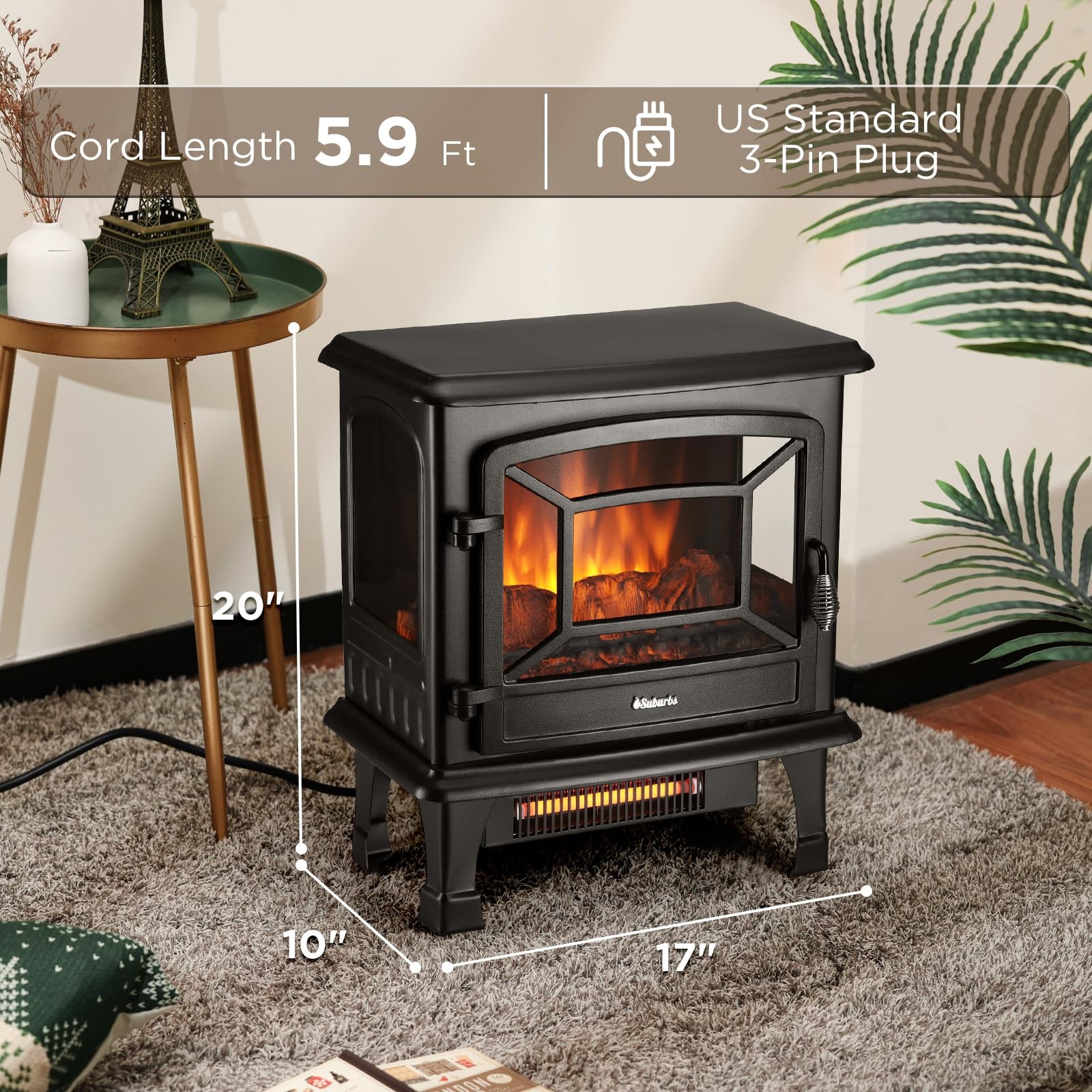 TURBRO Suburbs 20 in. Electric Fireplace Infrared Heater with Crackling Sound...