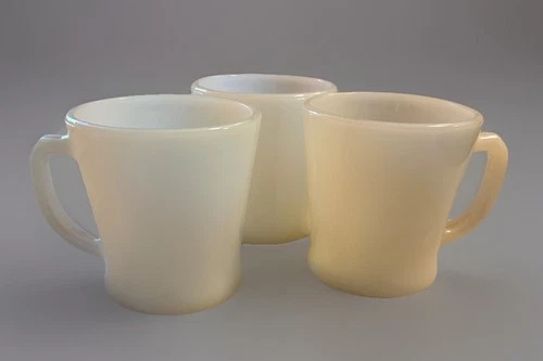 3 Vintage Fire King Anchor Hocking White Milk Glass D-handle Coffee Cups