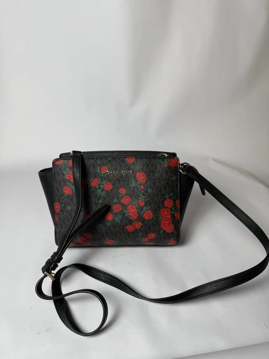 Michael Kors Red Leather Crossbody Backpack | OS Floral Pattern Michael Kors Abbey Logo Signature Rose Print Backpack Rare  main image 4