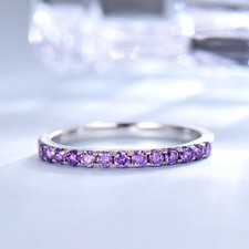 Amethyst Half Eternity Band 925 Sterling Silver Band Matching Band, Gift for her