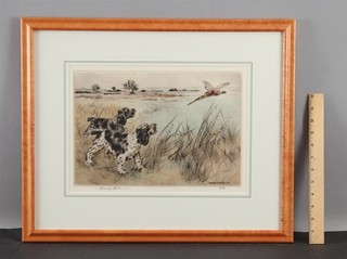 Signed HENRY WILKINSON English Springer Spaniels Bird Hunting Dog Etching NR