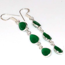 Long Green Onyx 925 Silver Plated Earrings 2.2