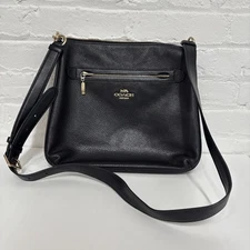 Coach Black Leather Shoulder Purse Bag with Gold Hardware Medium