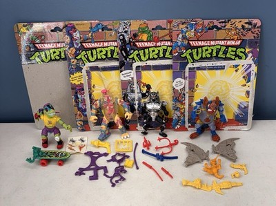 Lot Of 4 1990s TMNT Action Figures w/ Filecards: Chrome Dome Wingnut Mutagen Man