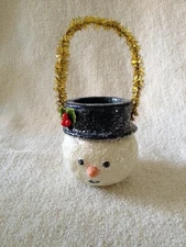 VINTAGE MIDWEST SEASONS OF CANNON FALLS GLITTERY SNOWMAN HEAD CANDY CONTAINER