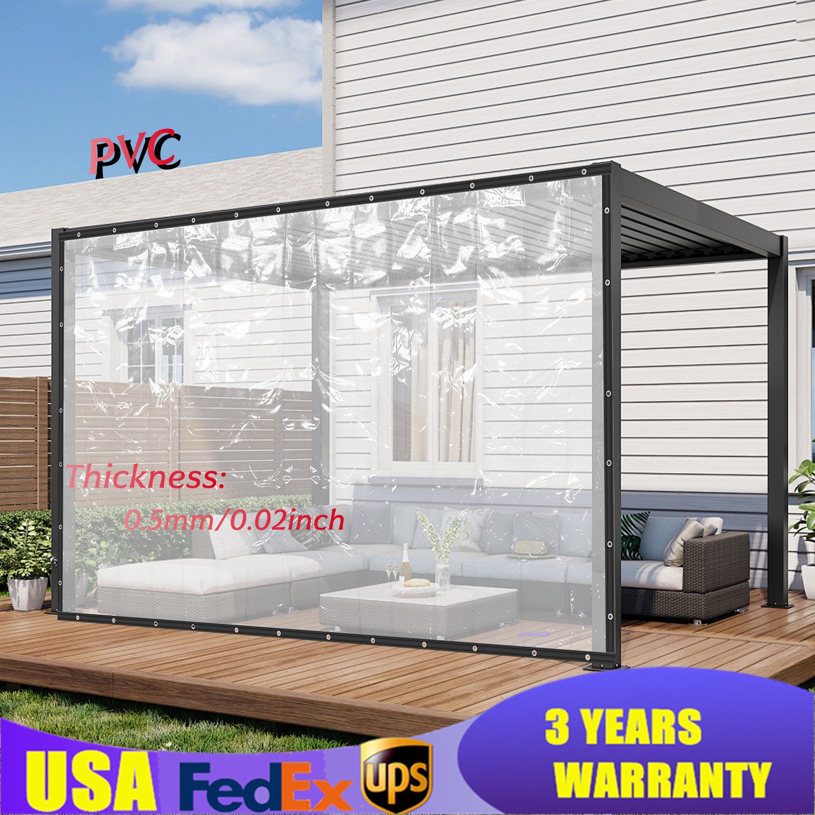 8*20FT Clear Curtain Walls Outdoor Waterproof Commercial PVC Vinyl Heavy Duty -