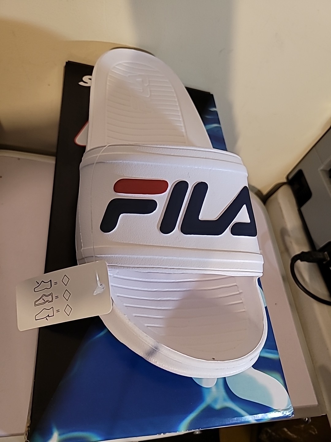 Sandali donna Fila eleganti slides LT taglia US 11 bianchi e blu