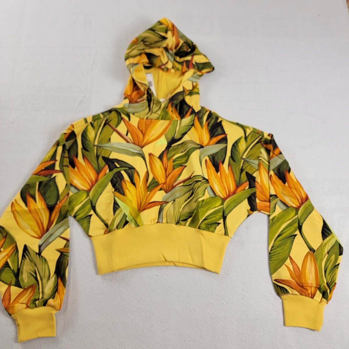 Adidas x Farm Rio Wmns Crop Top Hoodie Yellow Sz S JD6282 (869-871