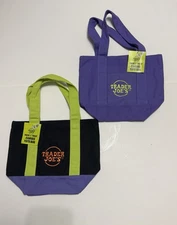 Lot of 2 Trader Joe's Mini Canvas Tote Bag Trick-or-Treat Green  Purple
