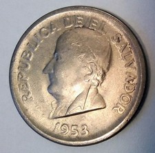 El Salvador 1953 25 Centavos - 900 Silver Coin in Nice Grade.
