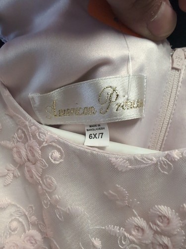 Girl's AMERICAN PRINCESS Pink Lace White Layered Tulle Crystals Dress Sz 6X / 7 - Picture 3 of 3