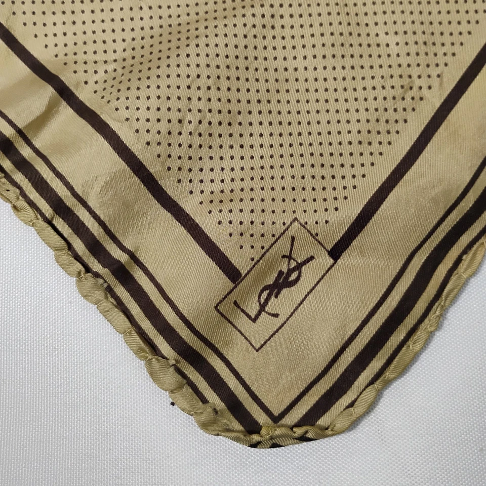 Vintage Yves Saint Laurent Handkerchief Pocket Square Brown Tan Logo Polka Dot - Image 2 of 4