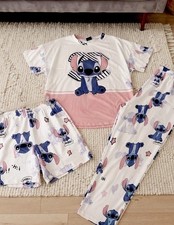Three-piece pajama set featuring a Stitch design, ideal for lounging.