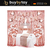 Geburtstagsdeko RoséGold Happy Birthday Girlande TischläUfer Ballon Konfetti