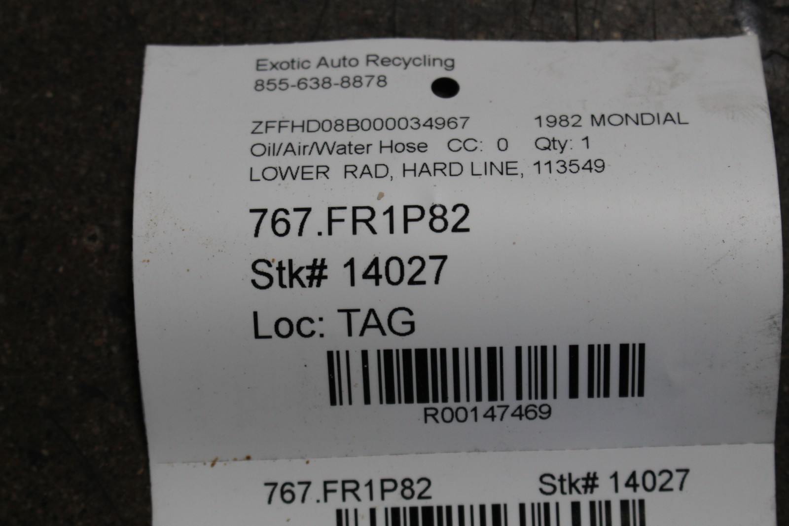 Ferrari Mondial, Lower Radiator Hose, Used, P/N 113549
