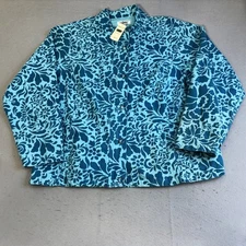 Vtg Coldwater Creek Irregular Jacket Womens 2XBlue Floral Full Zip Snap Cotton