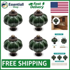 Elegant 4pcs Dark Green Pumpkin Ceramic Knobs for Vintage Furniture Makeover