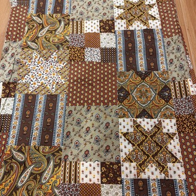 Vintage 1970's Granny Patchwork Cotton Fabric in Brown Earth  Tones 3 yards, 43''