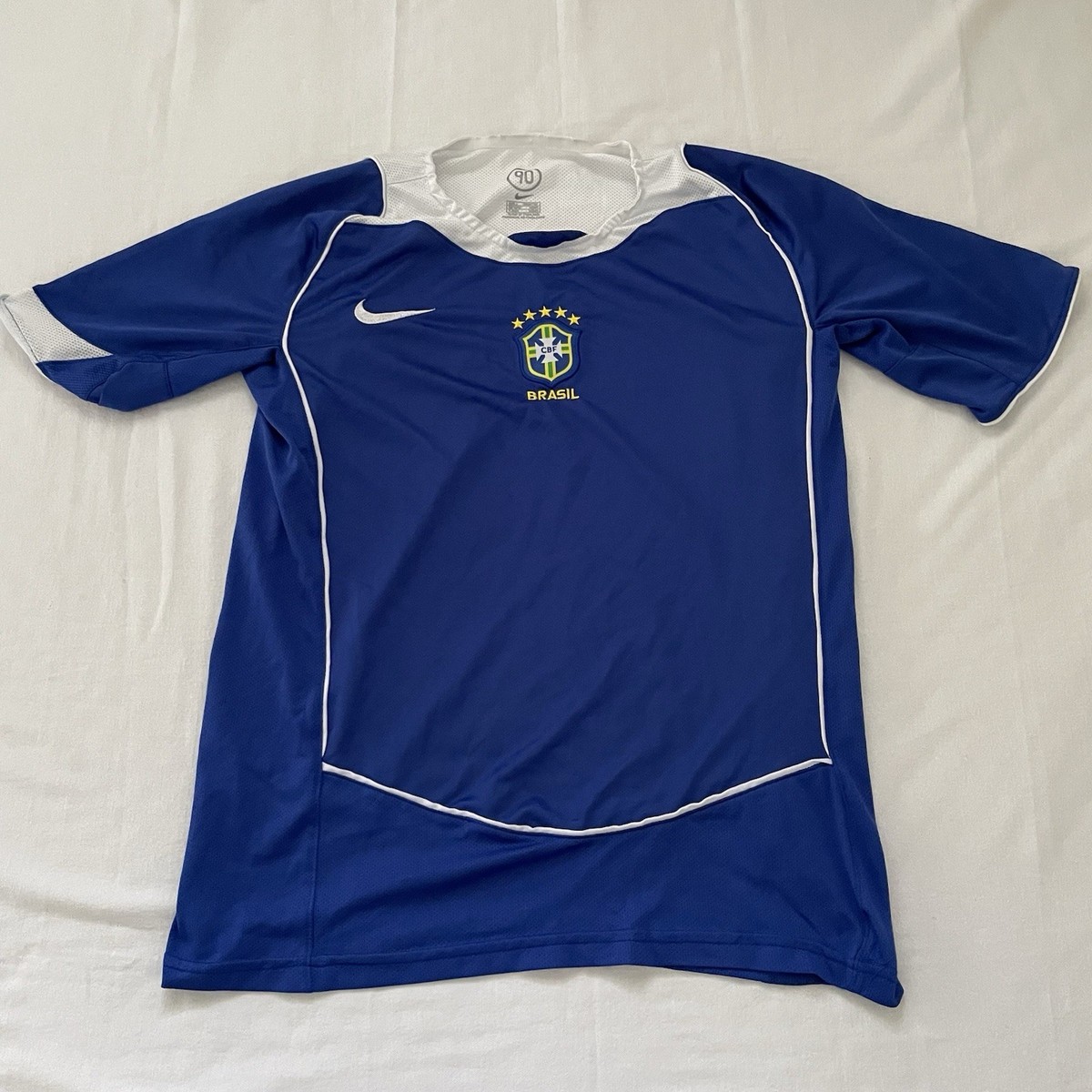 Nike Brazil Soccer Jersey Blue Men LARGE CBF Brasil 5 Star