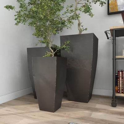 30 In., 25 In., and 20 In. Extra Large Dark Gray Metal Indoor Outdoor Planter wi