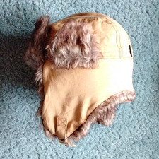 Mens Beige/Brown Solid Trapper Hat Faux Fur L...