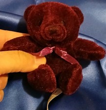 Vintage Plush Bear With Bow Maroon Stuffed Animal Tiny