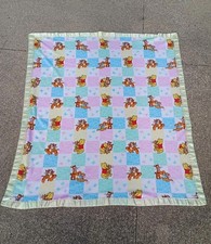 Vintage Winnie The Pooh Fleece Blanket Handmade Yellow Satin Trim READ