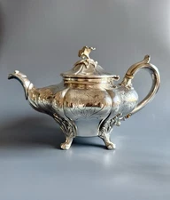 Teiera antica a forma di zucca Incisione a mano Stile vittoriano Silverplate