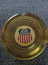 VINTAGE AMBER GLASS ASHTRAY/UNION PACIFIC RAILWAY/ RAILROAD,,GOOD CONDITION